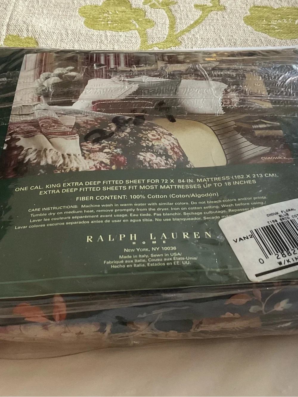 Ralph Lauren Chadwick Floral CAL KING Fitted Sheet -Vintage, Rare! Italy, USA